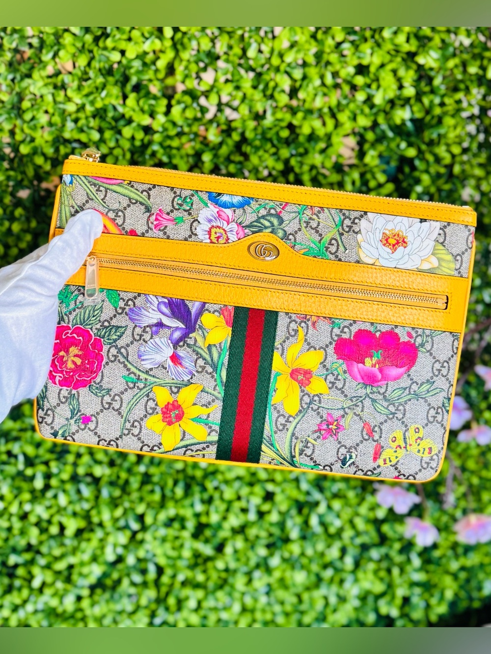 New Gucci Large Flora Ophidia Supreme Canvas Pochette/Clutch